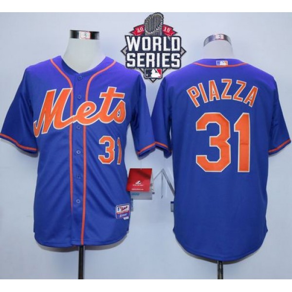 Mets #31 Mike Piazza Blue Alternate Home W 2015 World Series Patch Stitched Jersey