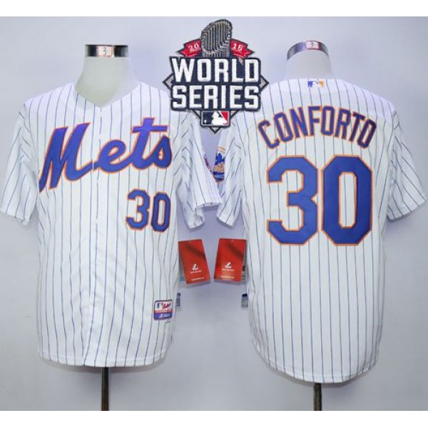 Mets #30 Michael Conforto White(Blue Strip) Cool Base W 2015 World Series Patch Stitched Jersey