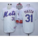 Mets #31 Mike Piazza White(Blue Strip) Home Cool Base W 2015 World Series Patch Stitched Jersey