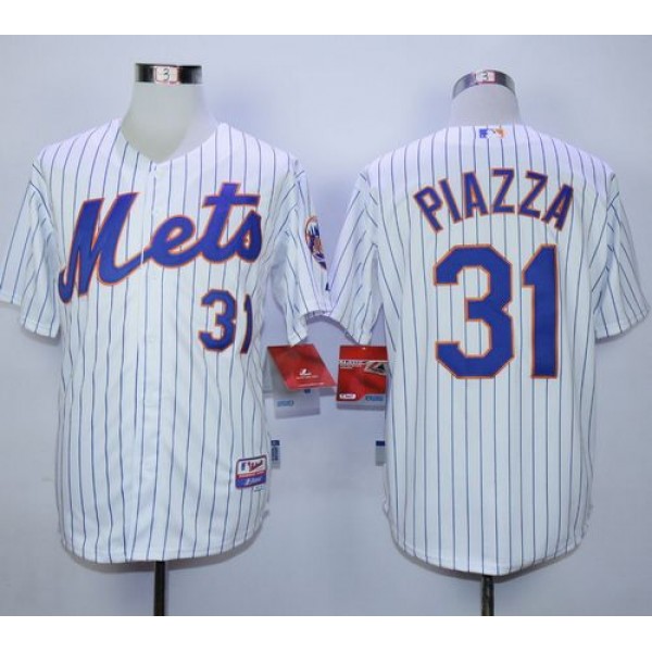 Mets #31 Mike Piazza White(Blue Strip) Home Cool Base Stitched Jersey