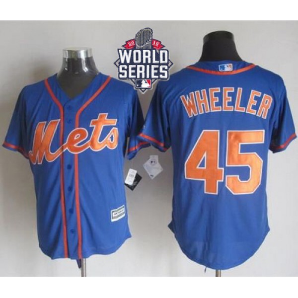 Mets #45 Zack Wheeler Blue Alternate Home New Cool Base W 2015 World Series Patch Stitched Jersey