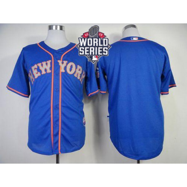Mets Blank Blue Alternate Road Cool Base W 2015 World Series Patch Stitched Jersey