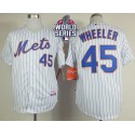 Mets #45 Zack Wheeler White(Blue Strip) Home Cool Base W 2015 World Series Patch Stitched Jersey