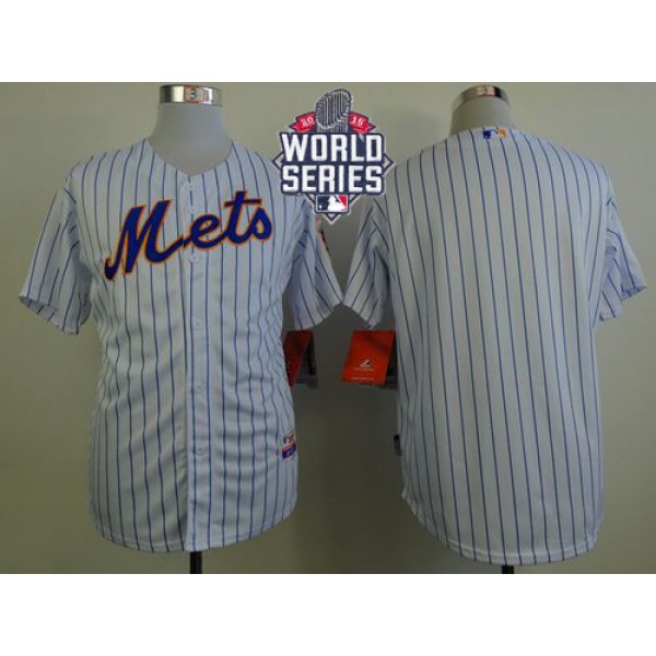 Mets Blank White(Blue Strip) Home Cool Base W 2015 World Series Patch Stitched Jersey