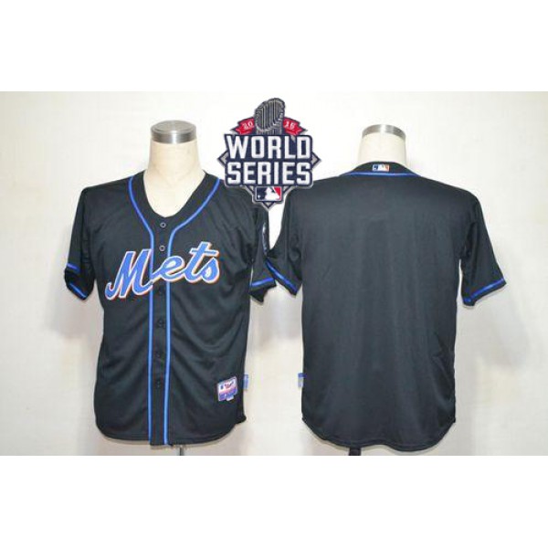 Mets Blank Black Alternate Cool Base W 2015 World Series Patch Stitched Jersey
