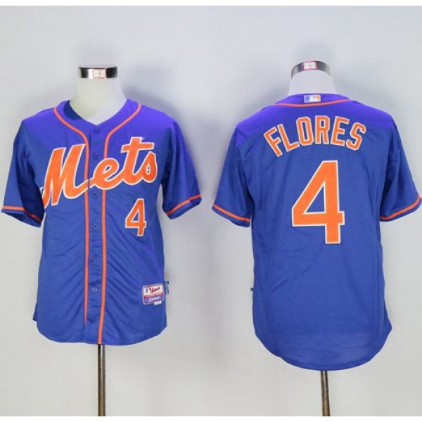 Mets #4 Wilmer Flores Blue Cool Base Stitched Jersey