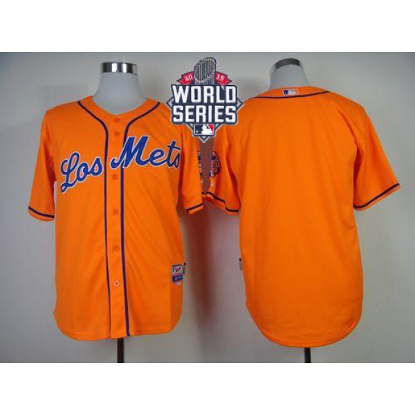 Mets Blank Orange Los Mets Cool Base W 2015 World Series Patch Stitched Jersey