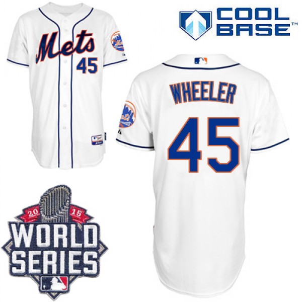 Mets #45 Zack Wheeler White Cool Base W 2015 World Series Patch Stitched Jersey