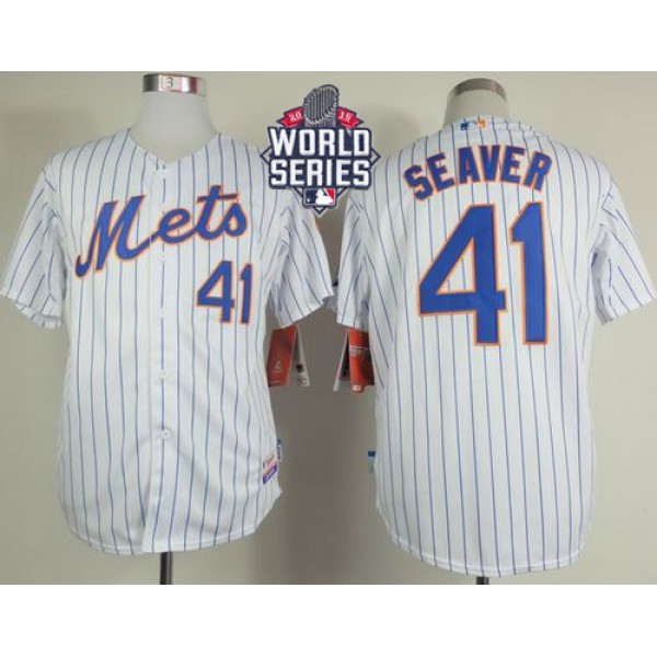 Mets #41 Tom Seaver White(Blue Strip) Home Cool Base W 2015 World Series Patch Stitched Jersey