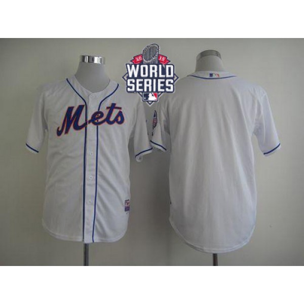 Mets Blank White Cool Base W 2015 World Series Patch Stitched Jersey
