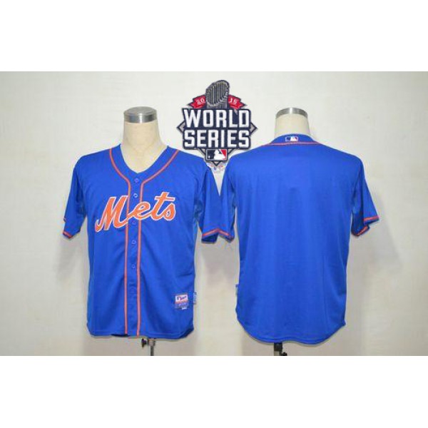 Mets Blank Blue Alternate Home Cool Base W 2015 World Series Patch Stitched Jersey