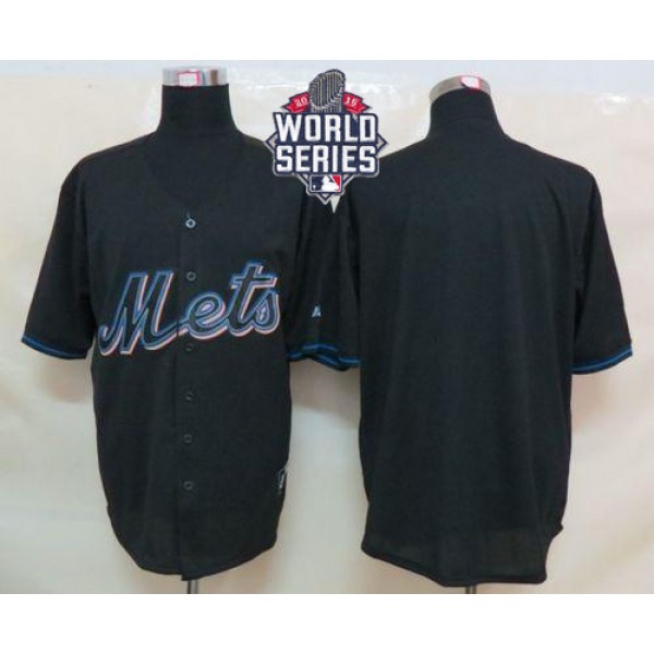 Mets Blank Black Fashion W 2015 World Series Patch Stitched Jersey