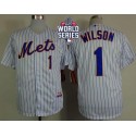 Mets #1 Mookie Wilson White(Blue Strip) Home Cool Base W 2015 World Series Patch Stitched Jersey