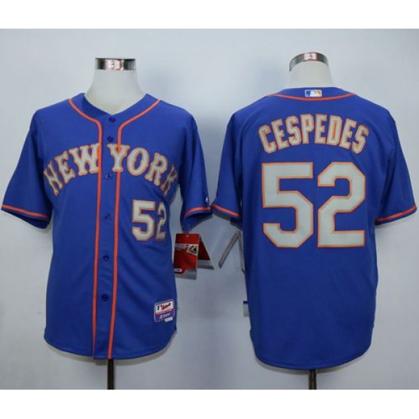 Mets #52 Yoenis Cespedes Blue(Grey NO.) Alternate Road Cool Base Stitched Jersey