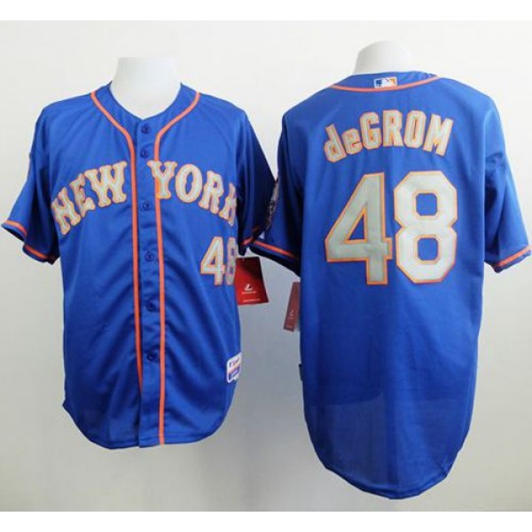 Mets #48 Jacob DeGrom Blue(Grey NO.) Alternate Road Cool Base Stitched Jersey
