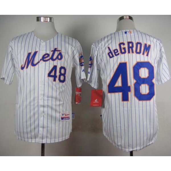 Mets #48 Jacob DeGrom White(Blue Strip) Home Cool Base Stitched Jersey