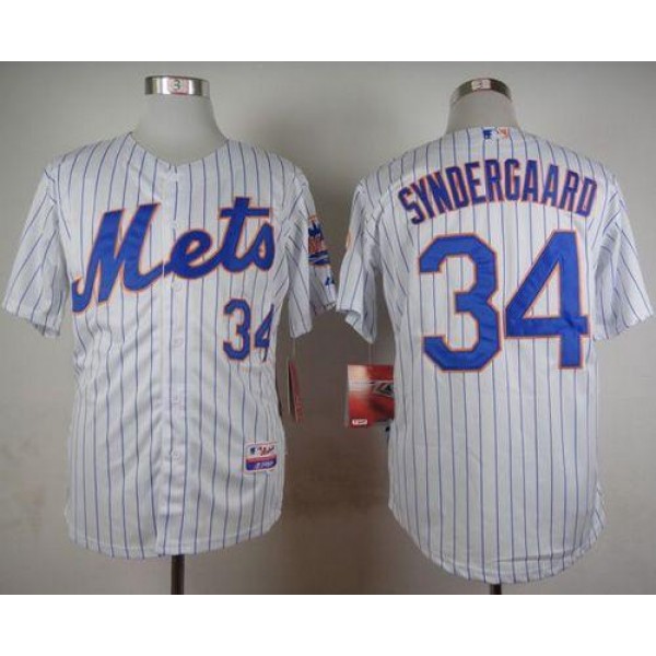 Mets #34 Noah Syndergaard White(Blue Strip) Home Cool Base Stitched Jersey