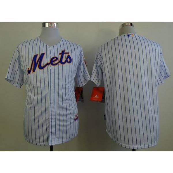 Mets Blank White(Blue Strip) Home Cool Base Stitched Jersey