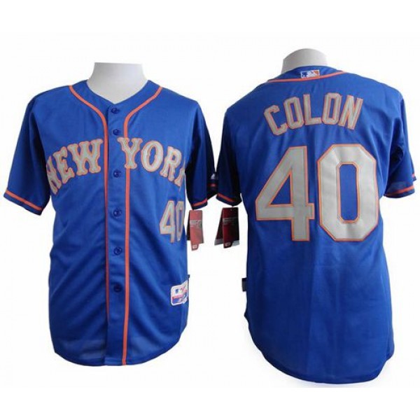 Mets #40 Bartolo Colon Blue(Grey NO.) Alternate Road Cool Base Stitched Jersey