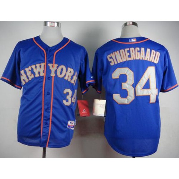 Mets #34 Noah Syndergaard Blue(Grey NO.) Alternate Road Cool Base Stitched Jersey