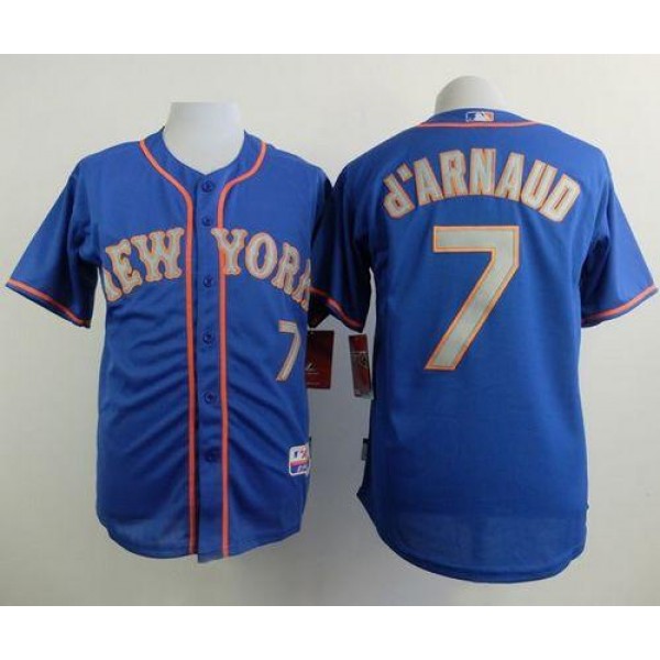 Mets #7 Travis D'Arnaud Blue(Grey NO.) Alternate Road Cool Base Stitched Jersey