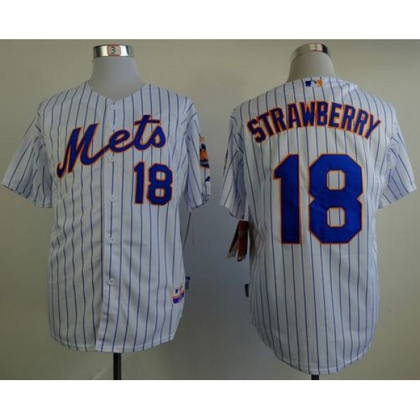 Mets #18 Darryl Strawberry White(Blue Strip) Home Cool Base Stitched Jersey