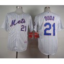 Mets #21 Lucas Duda White(Blue Strip) Home Cool Base Stitched Jersey
