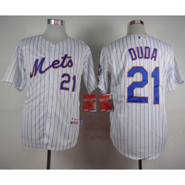 Mets #21 Lucas Duda White(Blue Strip) Home Cool Base Stitched Jersey