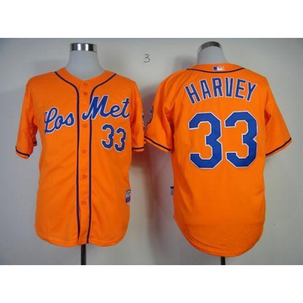 Mets #33 Matt Harvey Orange Los Mets Cool Base Stitched Jersey