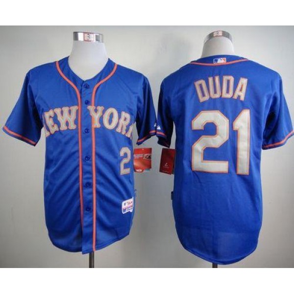 Mets #21 Lucas Duda Blue(Grey NO.) Alternate Road Cool Base Stitched Jersey