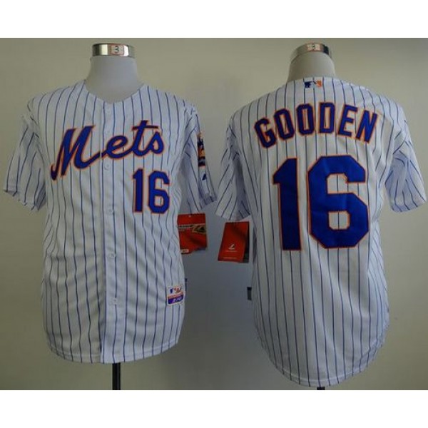 Mets #16 Dwight Gooden White(Blue Strip) Home Cool Base Stitched Jersey