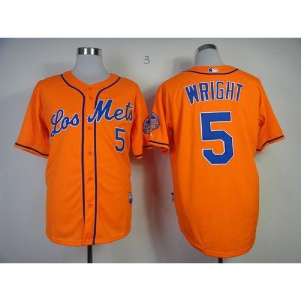 Mets #5 David Wright Orange Los Mets Cool Base Stitched Jersey