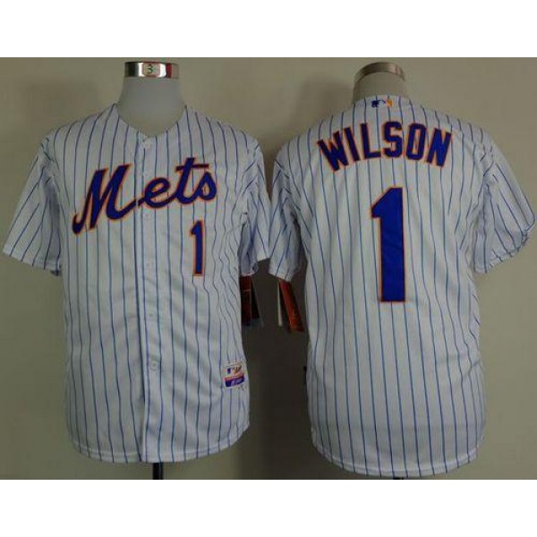 Mets #1 Mookie Wilson White(Blue Strip) Home Cool Base Stitched Jersey