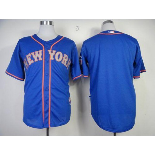 Mets Blank Blue Alternate Road Cool Base Stitched Jersey