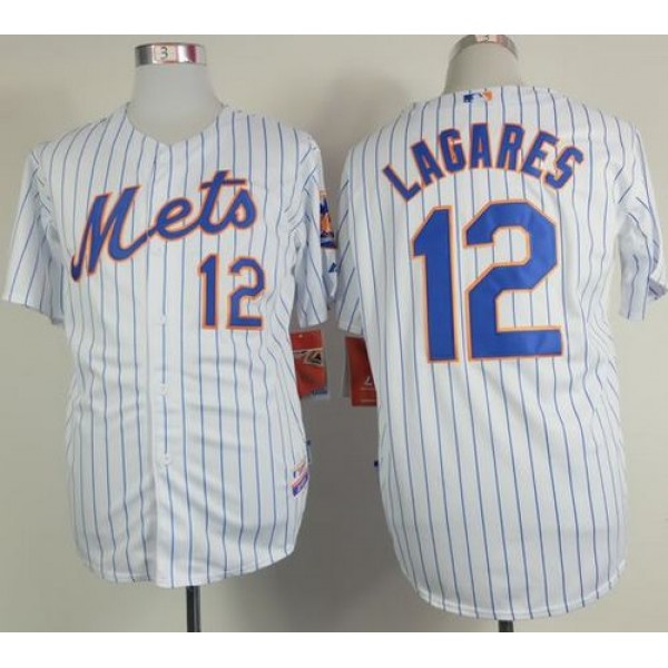 Mets #12 Juan Lagares White(Blue Strip) Home Cool Base Stitched Jersey