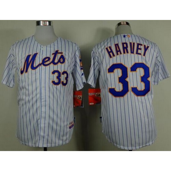 Mets #33 Matt Harvey White(Blue Strip) Home Cool Base Stitched Jersey