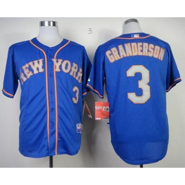 Mets #3 Curtis Granderson Blue(Grey NO.) Alternate Road Cool Base Stitched Jersey