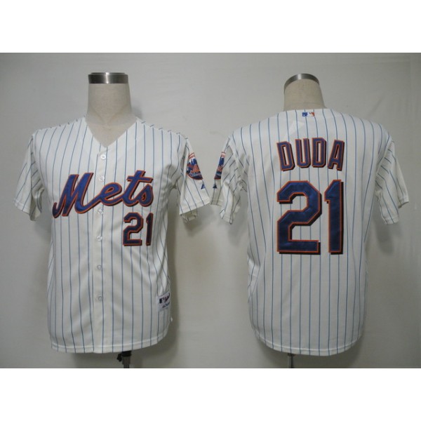 Mets #21 Lucas Duda Cream Blue Strip Alternate Cool Base Stitched Jersey