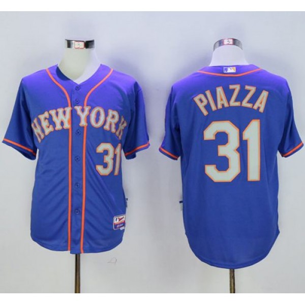 Mets #31 Mike Piazza Blue(Grey NO.) Alternate Road 2016 Hall Of Fame Patch Stitched Jersey
