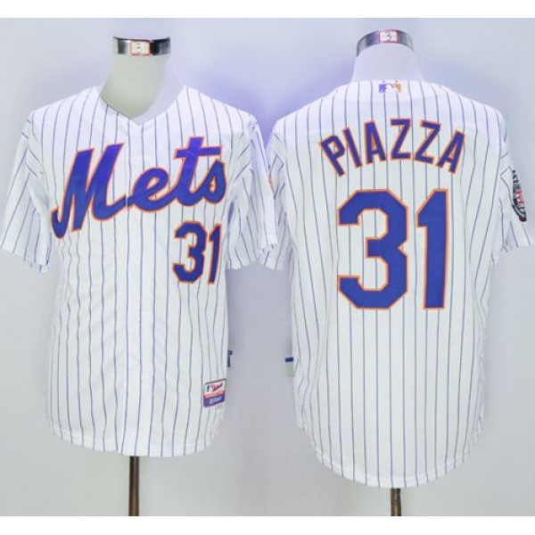 Mets #31 Mike Piazza White(Blue Strip) 2016 Hall Of Fame Patch Stitched Jersey
