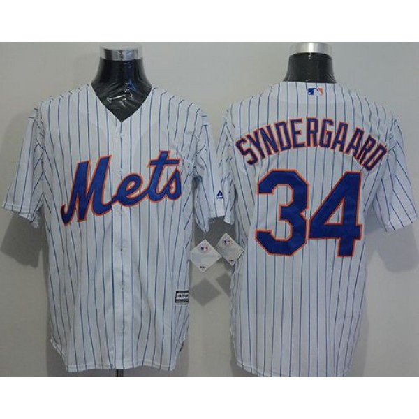 Mets #34 Noah Syndergaard White(Blue Strip) New Cool Base Stitched Jersey
