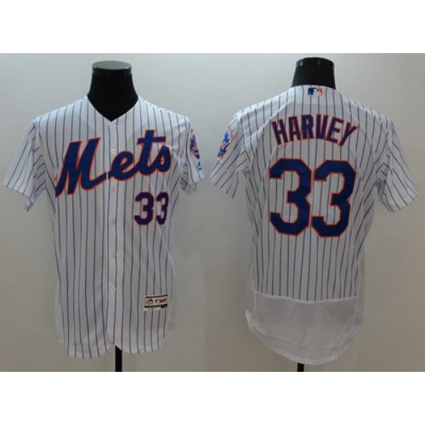 Mets #33 Matt Harvey White(Blue Strip) Flexbase Authentic Collection Stitched Jersey