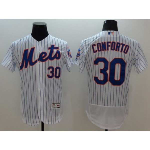 Mets #30 Michael Conforto White(Blue Strip) Flexbase Authentic Collection Stitched Jersey