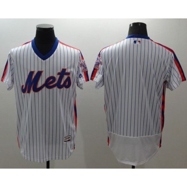 Mets Blank White(Blue Strip) Flexbase Authentic Collection Alternate Stitched Jersey