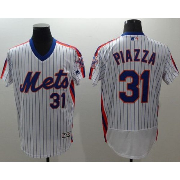 Mets #31 Mike Piazza White(Blue Strip) Flexbase Authentic Collection Alternate Stitched Jersey