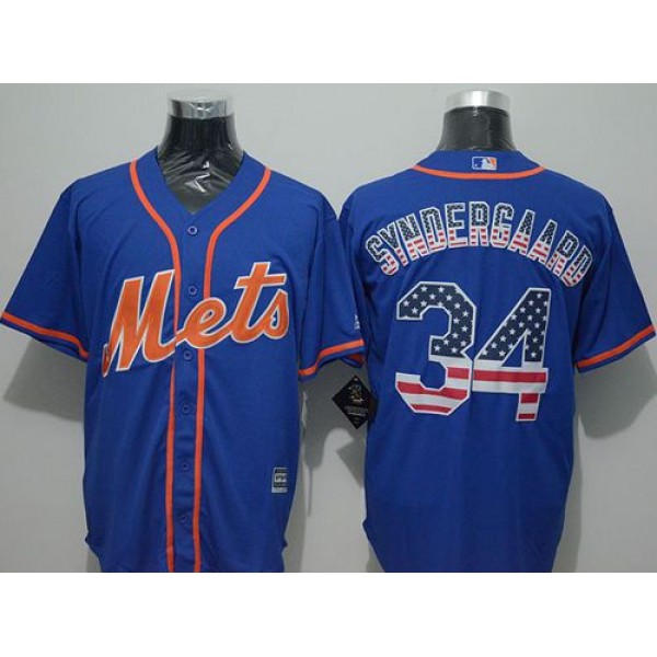 Mets #34 Noah Syndergaard Blue USA Flag Fashion Stitched Jersey
