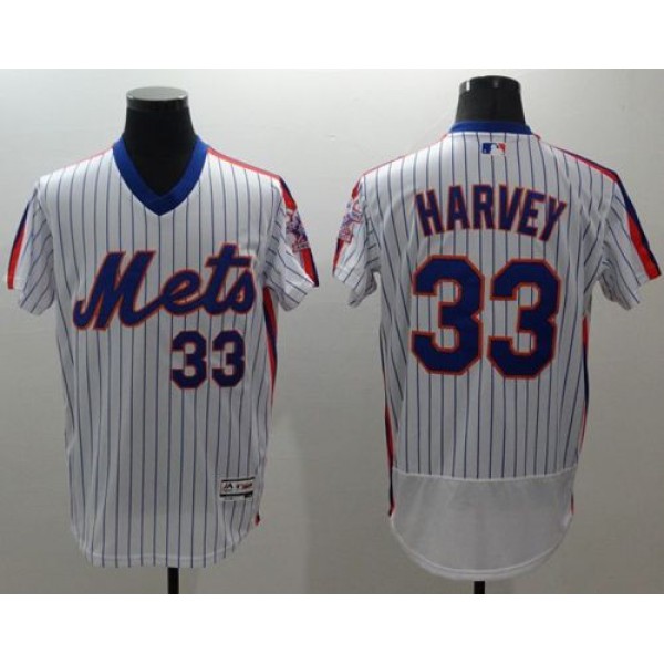 Mets #33 Matt Harvey White(Blue Strip) Flexbase Authentic Collection Alternate Stitched Jersey