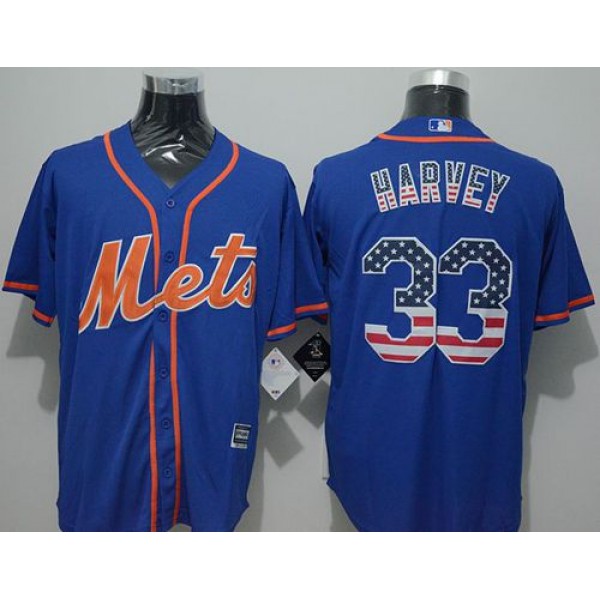 Mets #33 Matt Harvey Blue USA Flag Fashion Stitched Jersey