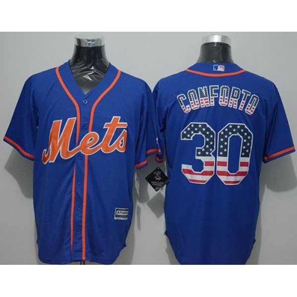 Mets #30 Michael Conforto Blue USA Flag Fashion Stitched Jersey