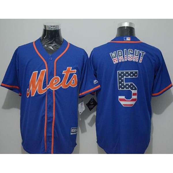 Mets #5 David Wright Blue USA Flag Fashion Stitched Jersey